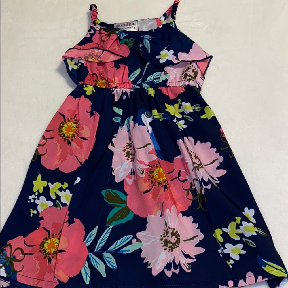 Floral dress with flower and bird print
